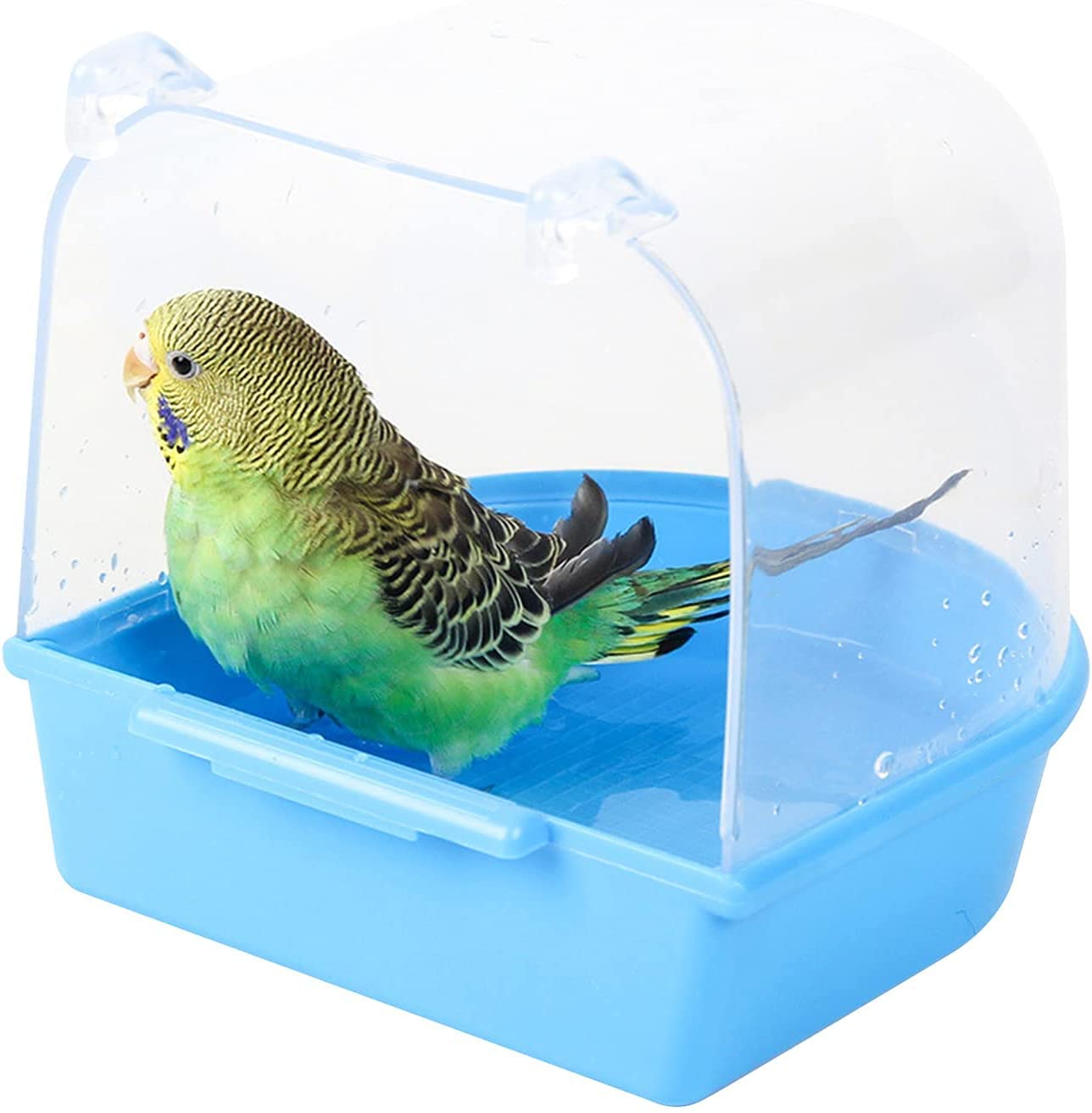 Awraaq Plastic Parrot Bathtub Box Bird Cleaning Tool Cage Accessories with Transparent Hanging Water or Sand Bathtub for Small Parrot, Canaries, Lovebirds and Other Small Bird (Blue)-image-25