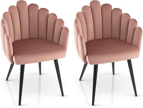 Giantex Juego de 2 sillas de comedor modernas de mediados de siglo Linda silla de tocador de terciopelo con respaldo alto de 16 pulgadas capacidad