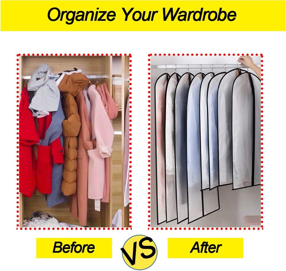 GoMaihe Clothes Cover Bags Set of 12, 60 x 120cm/6pcs + 60 x 100cm/6pcs  Dress Garment Bag with Zip in Wardrobes, Moth Resistant Dustproof  Waterproof Washable Suit Carrier Protector Bags for Men Clothes Cover Bags Set of 12 (60 x 100cm/6pcs + 60 x 120cm/6pcs) D