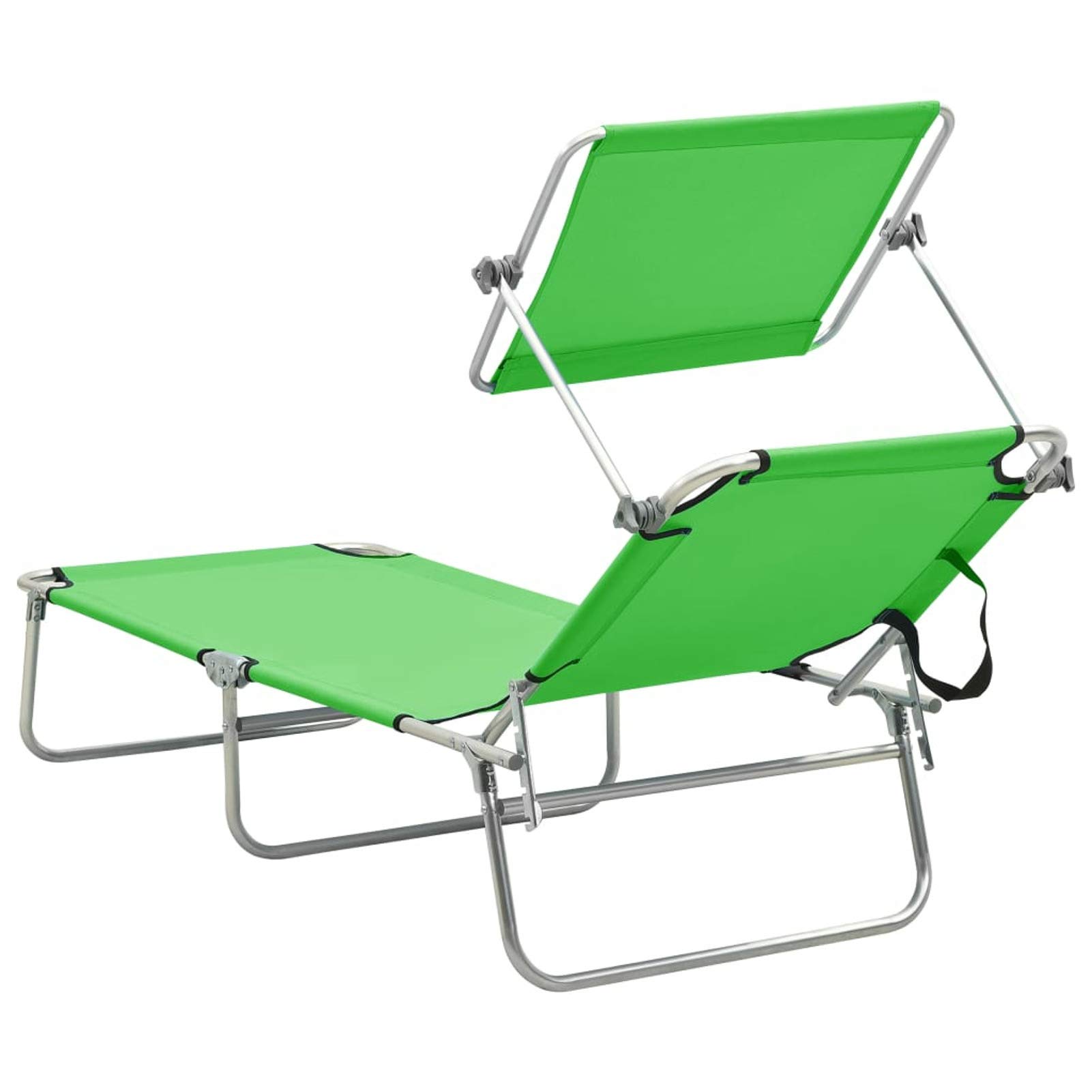 Tidyard Klappbare Sonnenliege mit Dach Klappbare Strandliege Gartenliege Liegestuhl Sonnenschutz Rückenlehne verstellbar Relaxliege Liege Stahl Apfelgrün