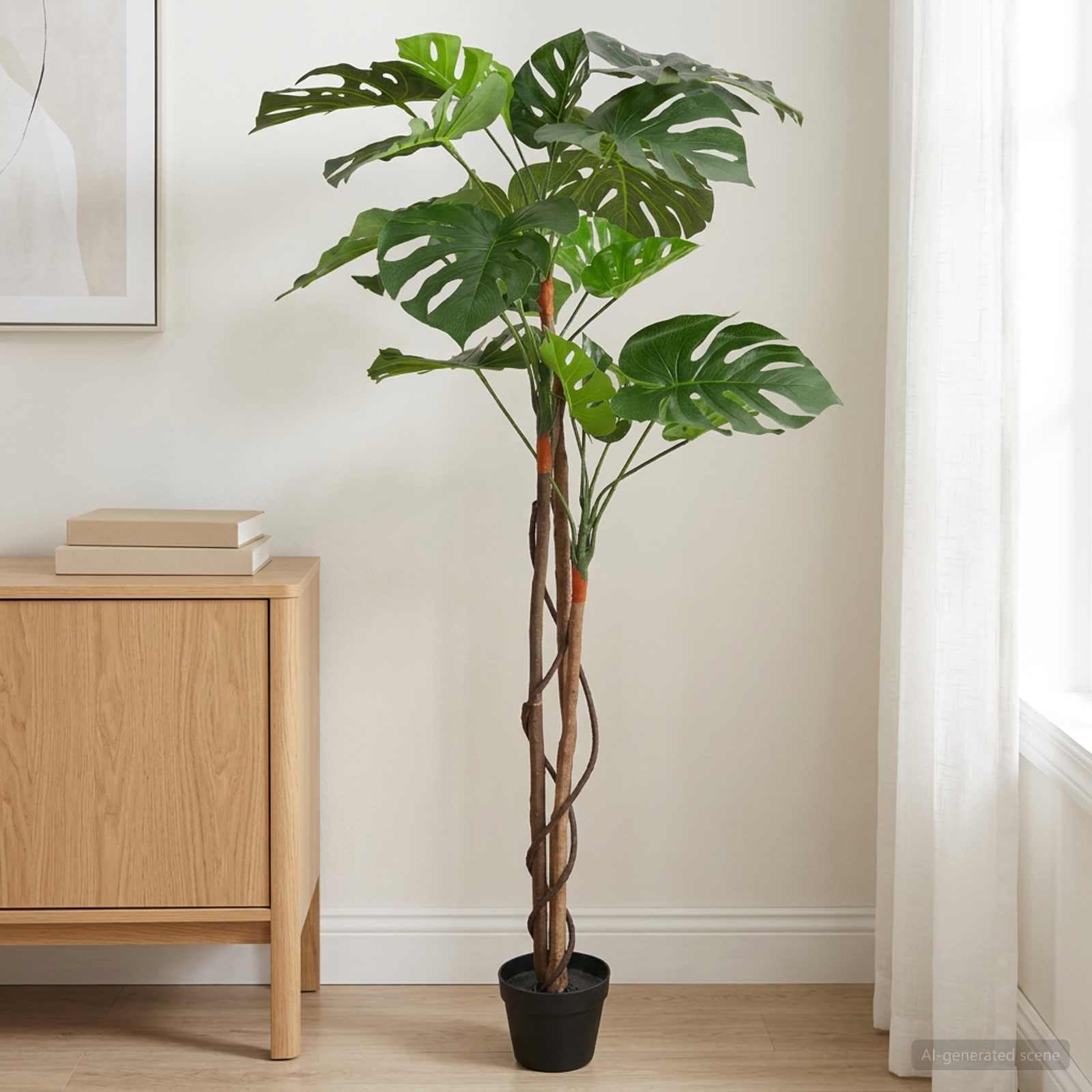 Pianta artificiale Monstera, 94 x 18 x 170 cm, verde, facile da pulire, per soggiorno, ufficio, interni, pianta ornamentale, design realistico, versatile