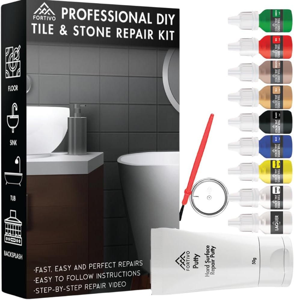 FORTIVO Tile Repair Kit Stone Repair Kit, Porcelain Repair Kit for ed Stone, Chip Ceramic Floor, Tile Gap Filler, Repair Tile Paint, Granite Filler Repair & Laminate Floor