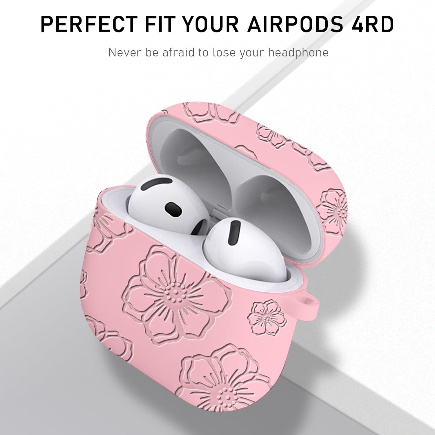 Maxjoy for Apple Airpods 4th Generation Case Cover(2024), Silicone Case with Cleaner Kit & Keychain Compatible Compatible with Airpods 4 case for Women,Men(Pink Flowers) image 2