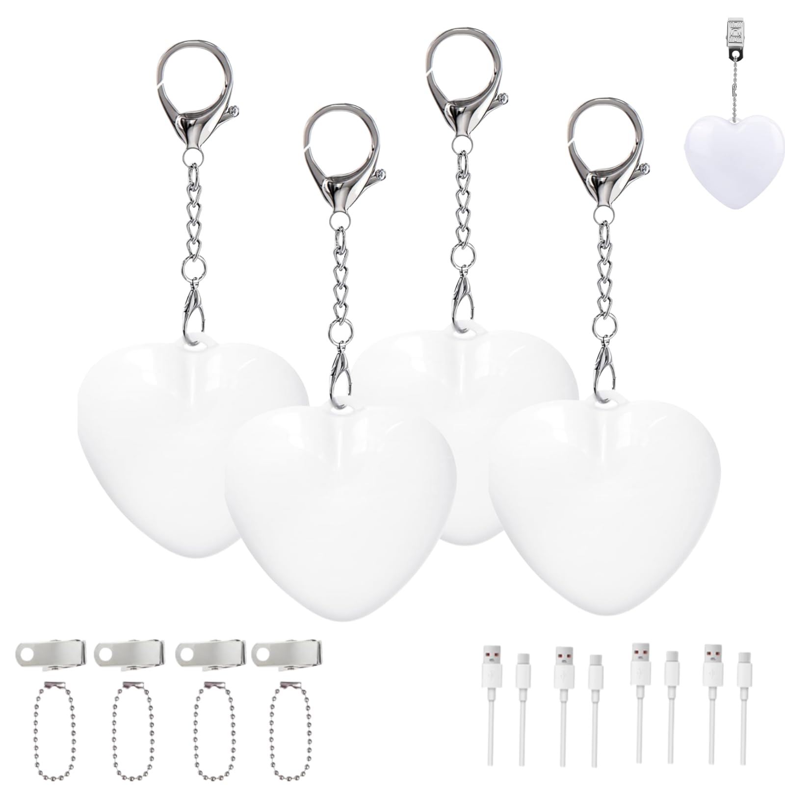 Hi-Y2kgirls Women's 4Pcs-White 4Pcs Purse Glow Heart Light, Love Keychain Handbag Light With Led Automatic Sensor And Motion Activation, Rechargeable Heart Shaped Purse Lamp For Girls Mother Friends (4Pcs-White)