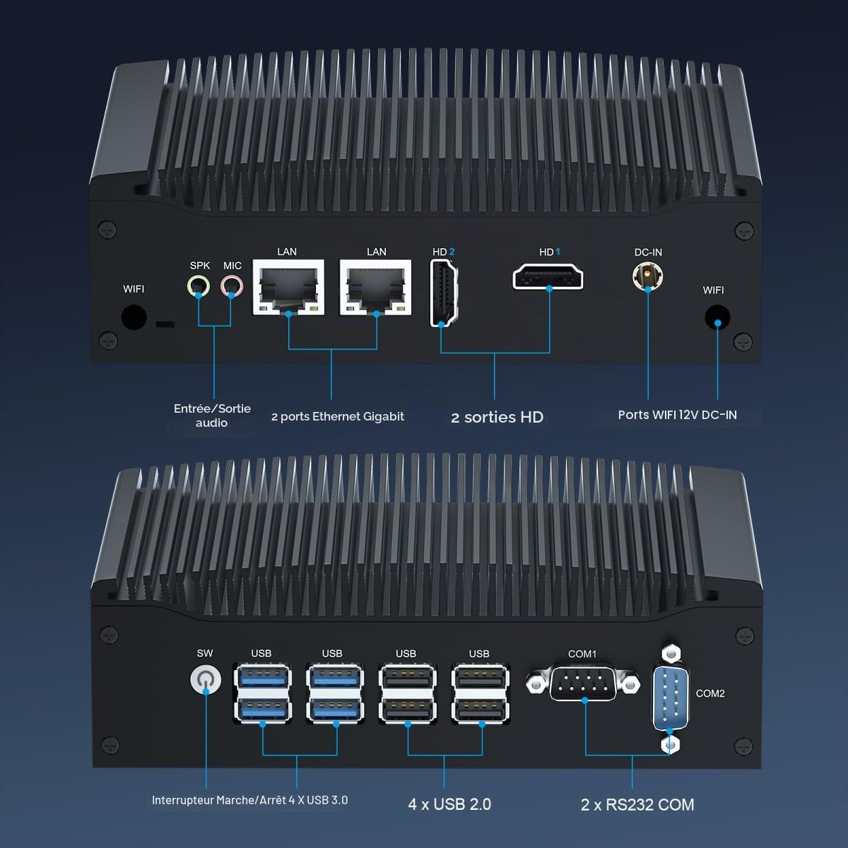 WEIDIAN Mini PC Industriel i5 8350U, Fanless PC sans Ventilateur 16Go RAM 512Go SSD, Win 11 Ordinateur Industriel 4K 2HD, 2X RS232, 8USB, 2X RJ45 LAN, Auto Power on, pour Business School Home