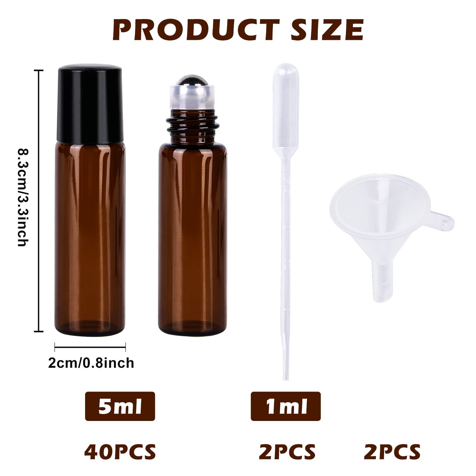 Vegena Roll On Vuoto per Oli Essenziali,40 PCS Flaconi Roll-On per Oli Essenziali 5ML,Roll On Bottiglie,Ricaricabili Bottiglia a Rullo in Vetro,Marrone Roll On Bottiglia
