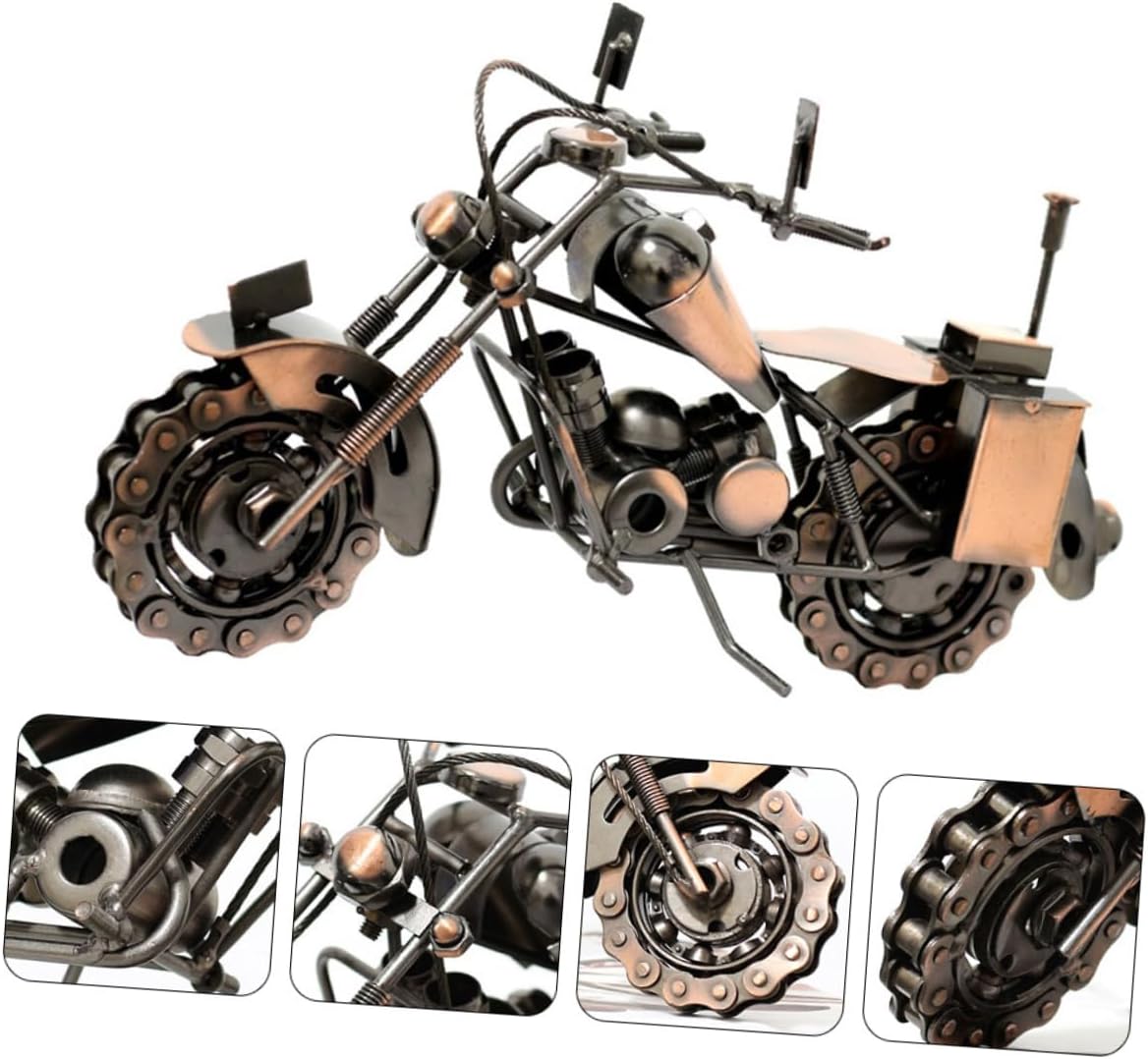 Retro Iron Motorcycle Model Desktop Decoration for Home Unique Motorcycle Enthusiasts Vintage Metal Art Ornament for Father Day Special Occasions
