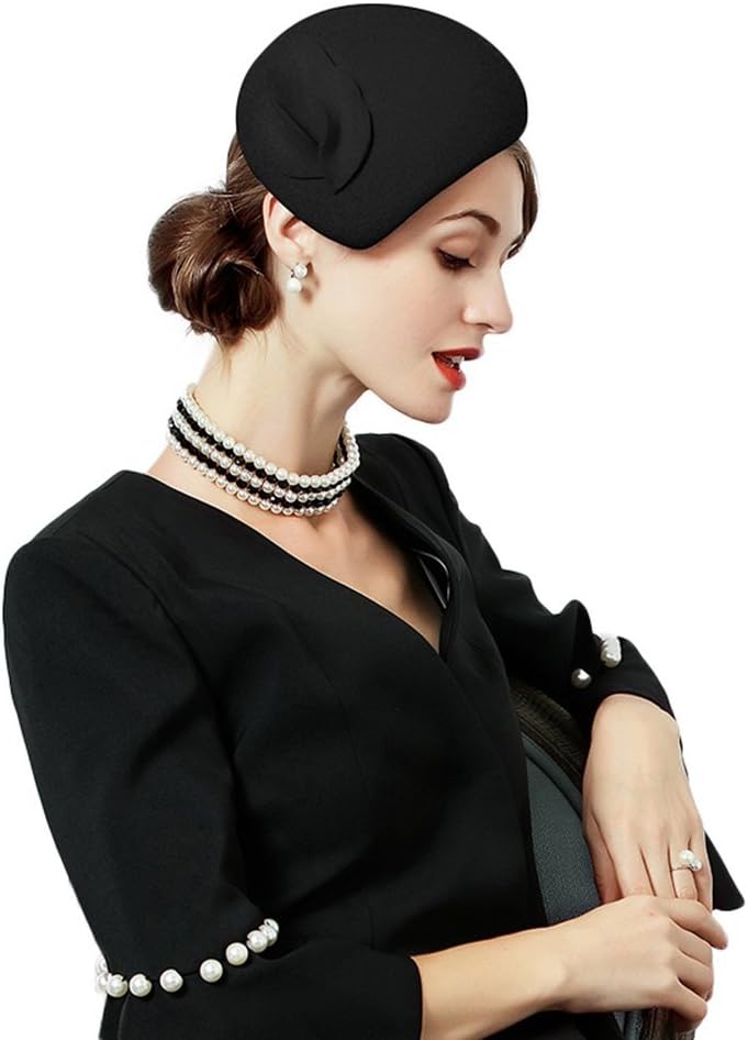 Vintage Women's Fascinators Wool Felt Pillbox Hat Ladies Hats for Church Derby Party Wedding Teardrop Hat Flower Fedoras