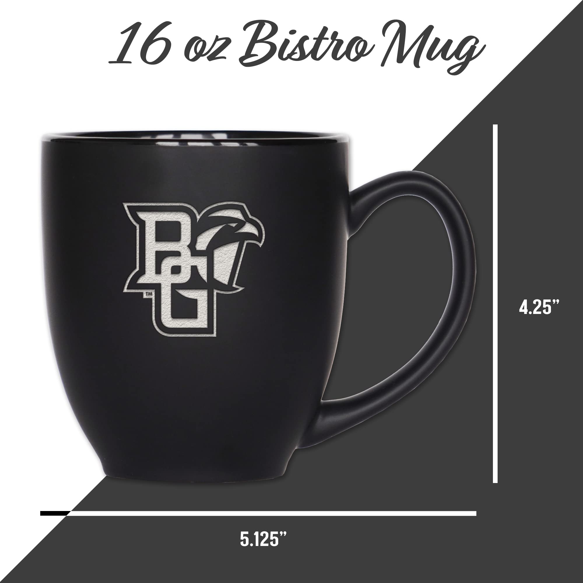 Rico Industries NCAA Bowling Green Falcons Main - Taza bistró negra mate de 16 onzas, para bebidas calientes o frías, logotipo del equipo grabado para una sensación única