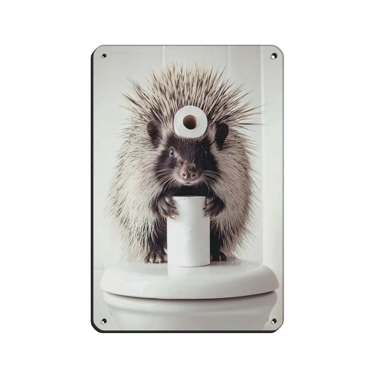 Lxwnze 20L X 30W Cm Porcupine With A Toilet Paper Roll On Head Tin Sign Vintage Metal Pub Club Cafe Bar Home Wall Art Decoration Poster Retro 8X12inch(20X30cm)