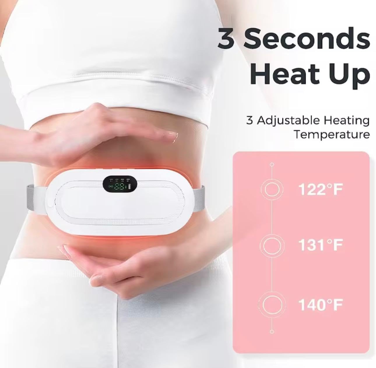Heating Pad for Period Cramps, Portable & Cordless Back Belly Heat Pad for Menstrual Cramps Relief, Period Heating Belt - 4 Massage Modes (White)