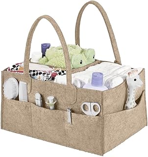Esoes Diaper Caddy Organizer, Baby Diaper Caddy, Nursery Storage Basket Bin and Car for Diapers and Baby Wipes, Nappy Bags for Mom Toys Storage for Child (Beige)