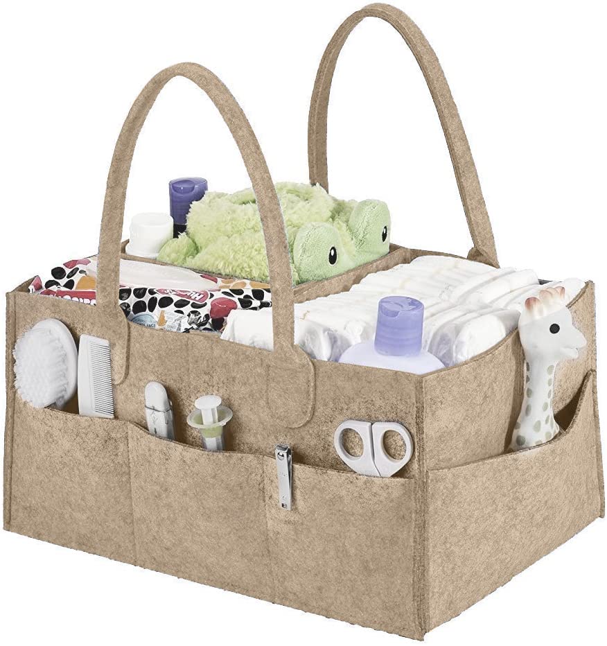 Esoes Organizador de pañales para pañales, carrito de pañales para bebés, cesto de la canasta de almacenamiento de guardería para toallitas para bebés (Beige)
