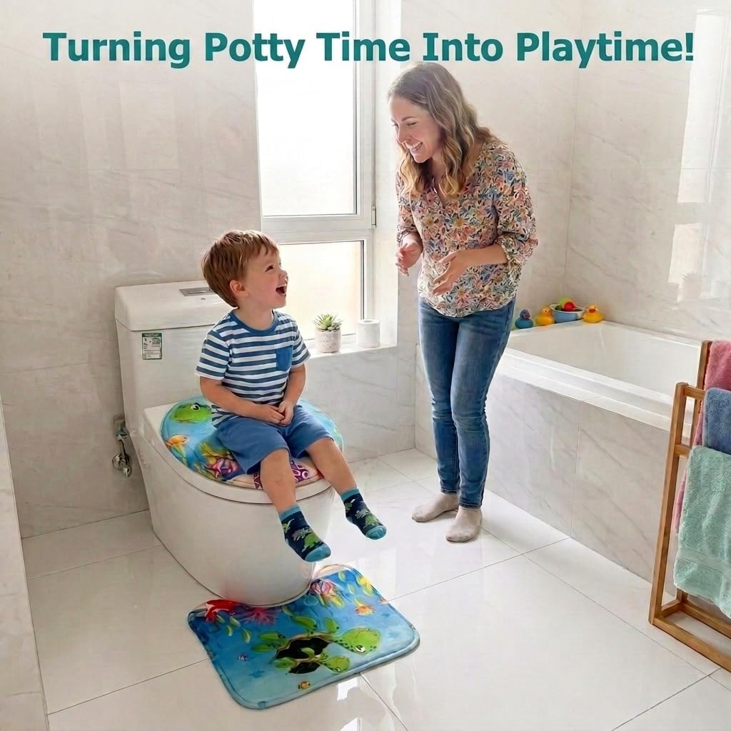 Baby Bath Mats - Toilet Seat Cover and U Shaped Set of 2 for Kids Bathroom