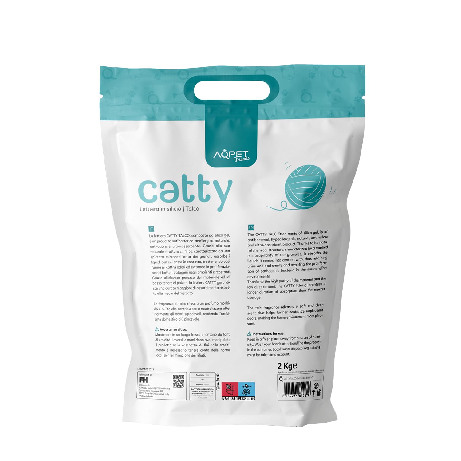 Lettiera per gatti al silicio Aqpet Friends Catty 6x5L (30L) – cristalli di gel di silice profumo talco – ultra assorbente, antibatterica, anti odore e senza polvere