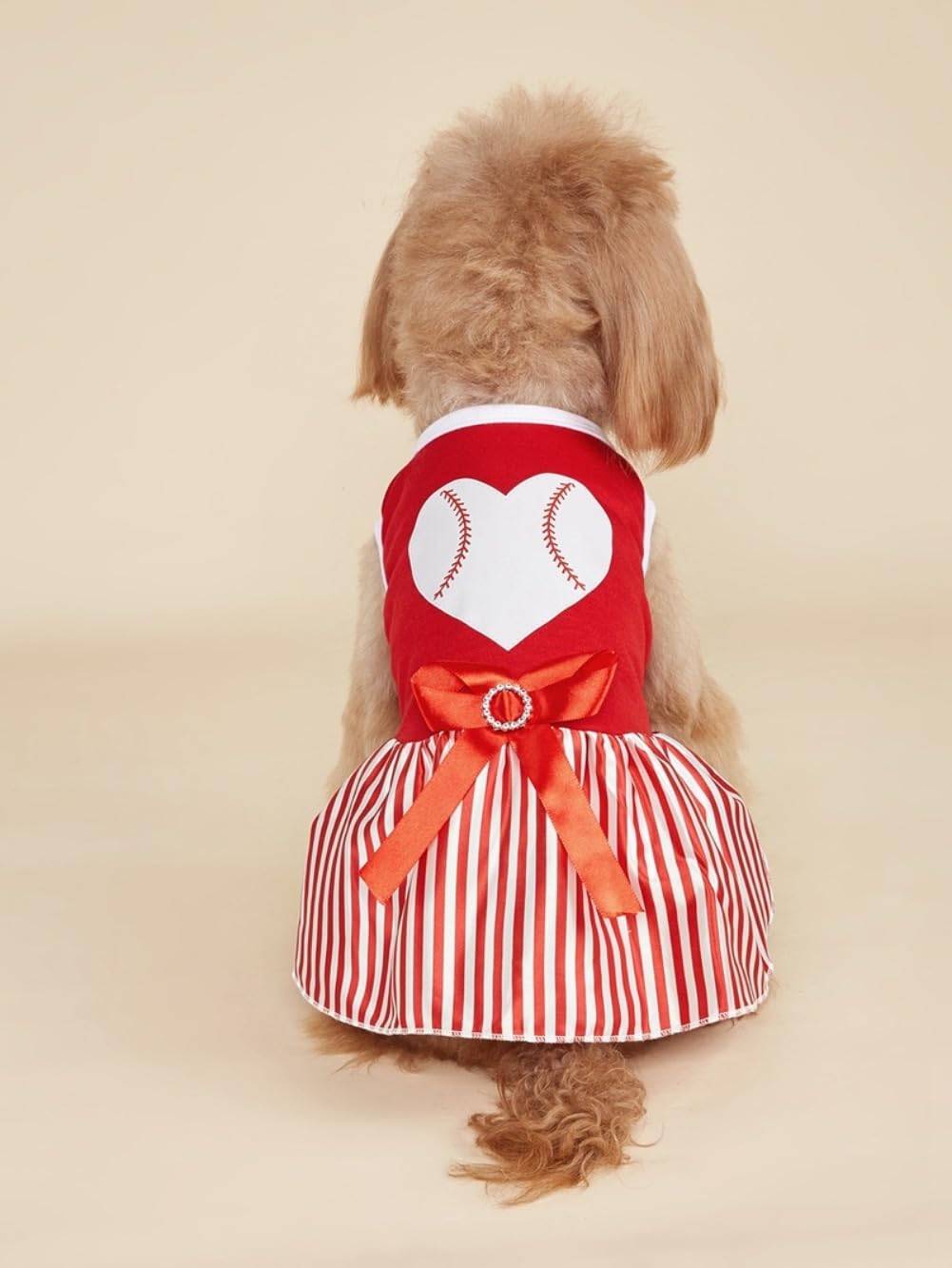 Tangpan Bow-Knot Heart Christmas Pet Skirt Stripes Dog Santa Dress Puppy Party Outfit Apparel Cat Costume (Red,M) - Image 4
