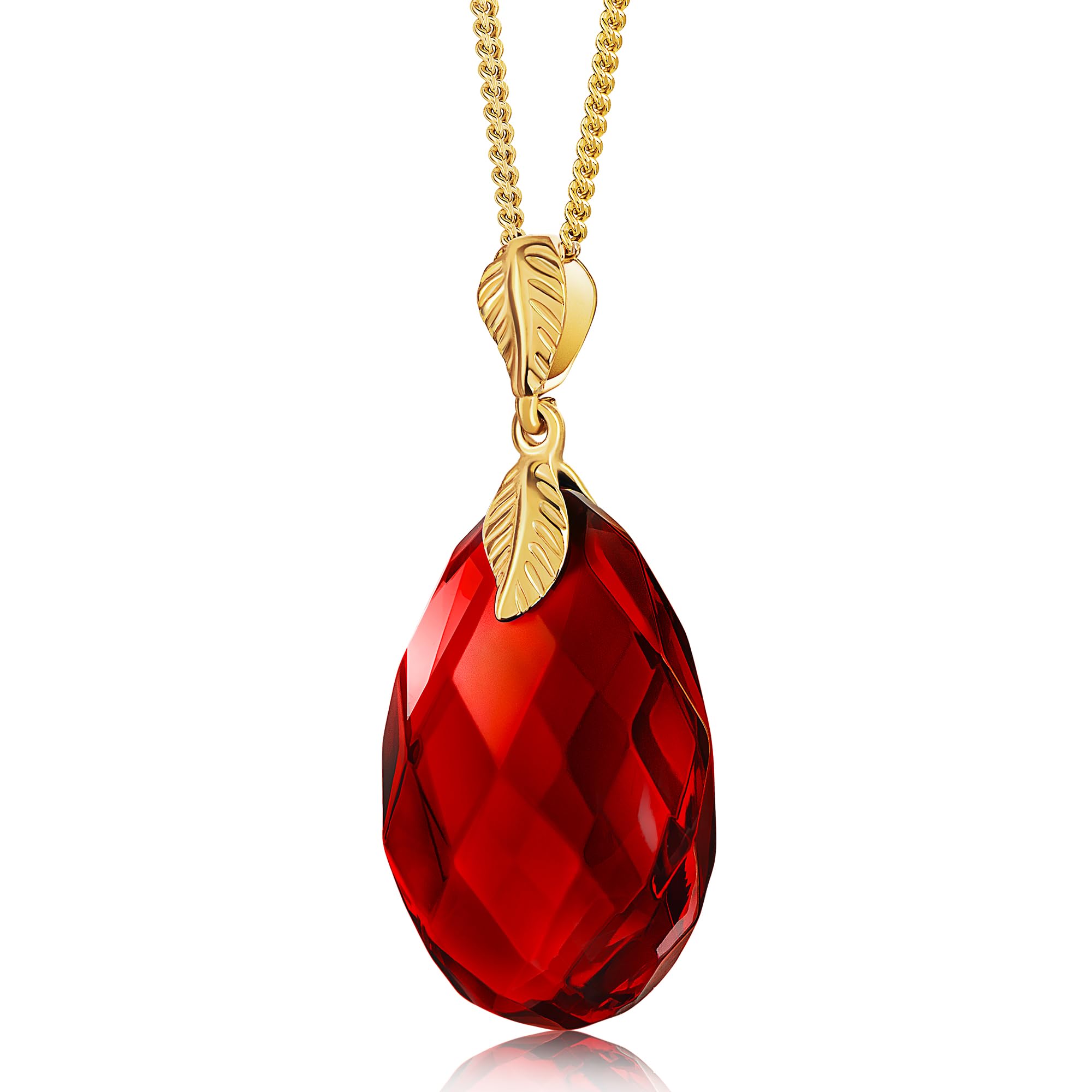 Ciondolo in ambra rossa, elegante gioiello ambra, grande ciondolo da donna, in argento sterling placcato oro, collana da donna (45 cm)