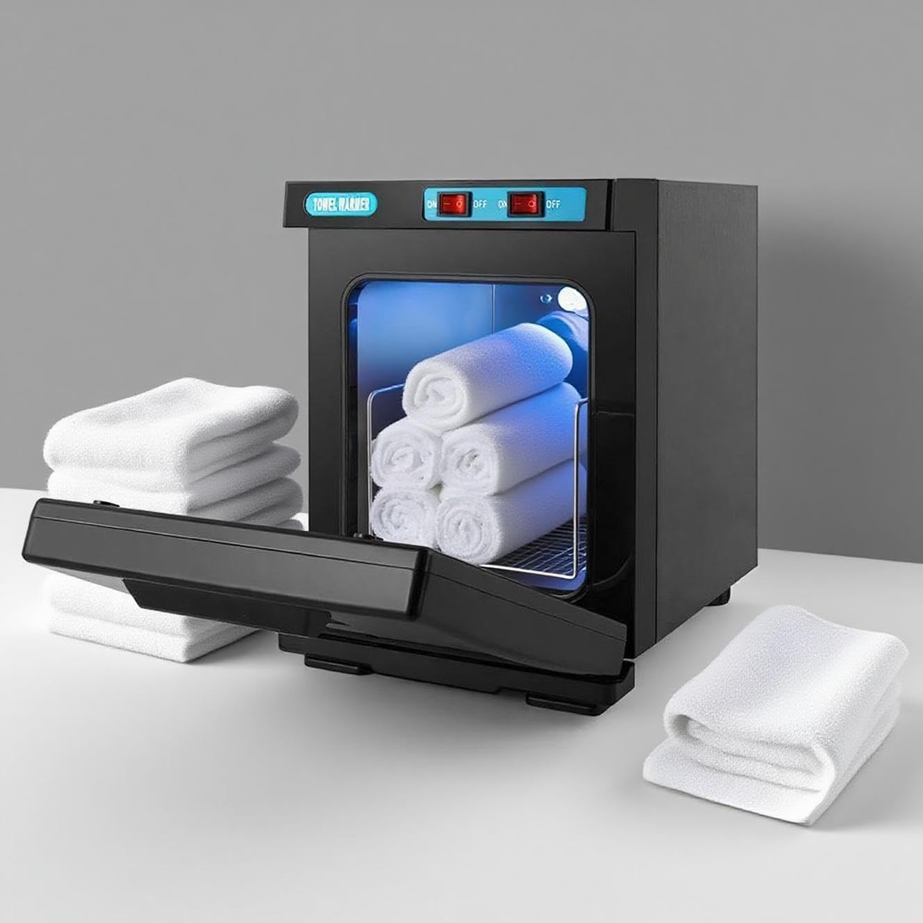 Handtuchwärmer, 5 l, warmer Handtuch, Sterilisator, Kabinett, professioneller Handtuchwärmer, hohe Temperatur bis 360 °C, warmer Handtuchschrank, 176 °C, für Barbier, Badezimmer, Schönheit (schwarz)