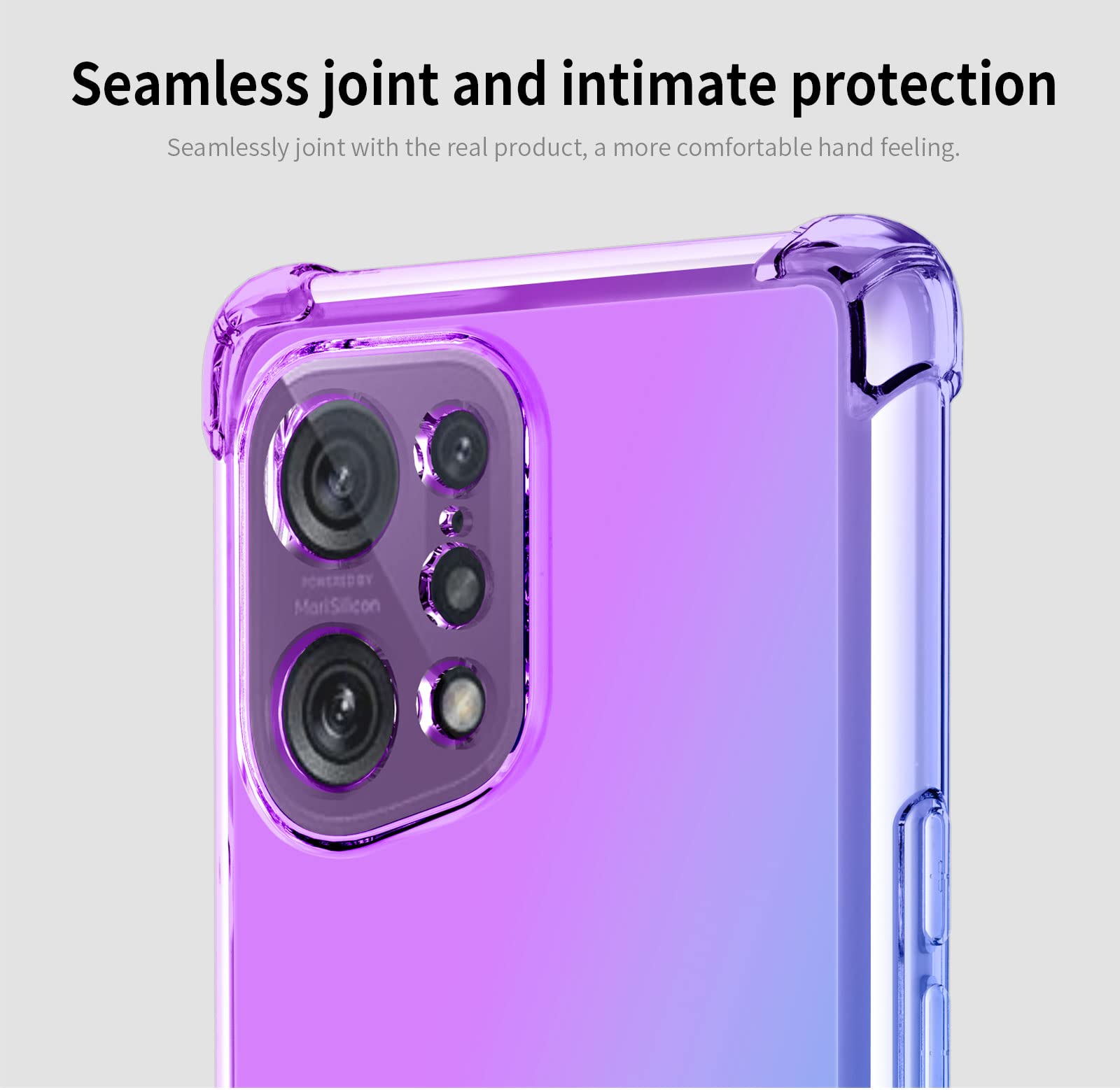 PEIYE Cover Super Colorata per Oppo Find X5 PRO, Traslucido Silicone TPU Custodia con Angoli Rinforzati -Rosa Viola