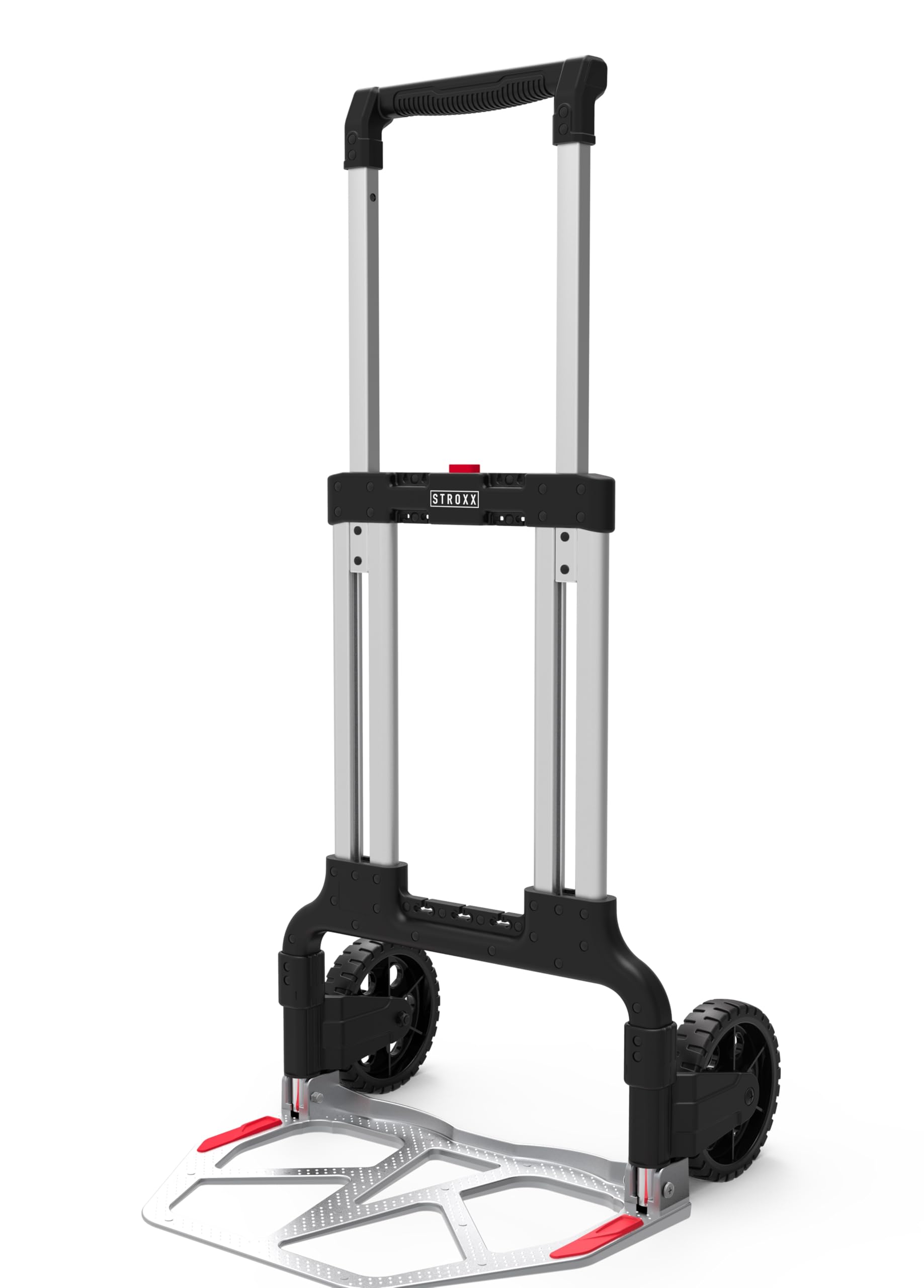 STROXX – Sackkarre klappbar 125kg Traglast – Handkarre inkl. Spanngurt für Umzüge, Getränkekisten UVM. – Transportkarre mit großer Ladefläche & stabilem Alurahmen