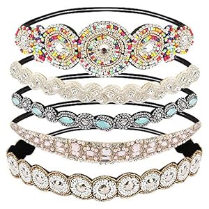 5 Stuks Hoofdbanden, CestMall Jewel Handgemaakte haarband Elastische hoofdbanden Strass Kristal Kralen Damesmode…