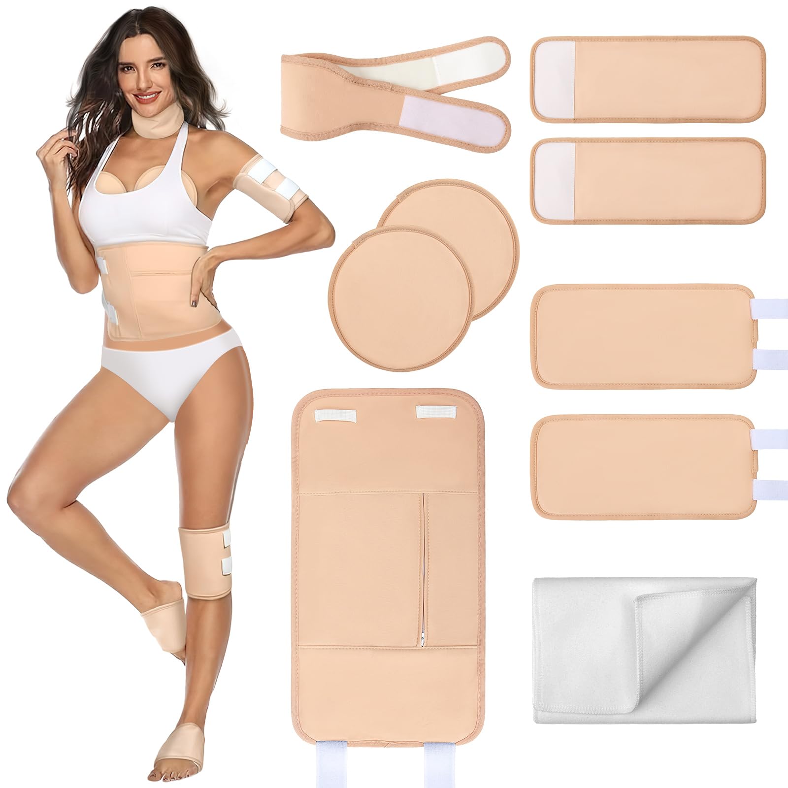 Castor Oil Pack Wrap: 9pcs Reusable Organic Cotton Castor Oil Pack Kit for Neck Waist Chest Feet and Stomach - Adjustable Velcro Compress Wrap Pads Machine Washable for Full-Body Relief