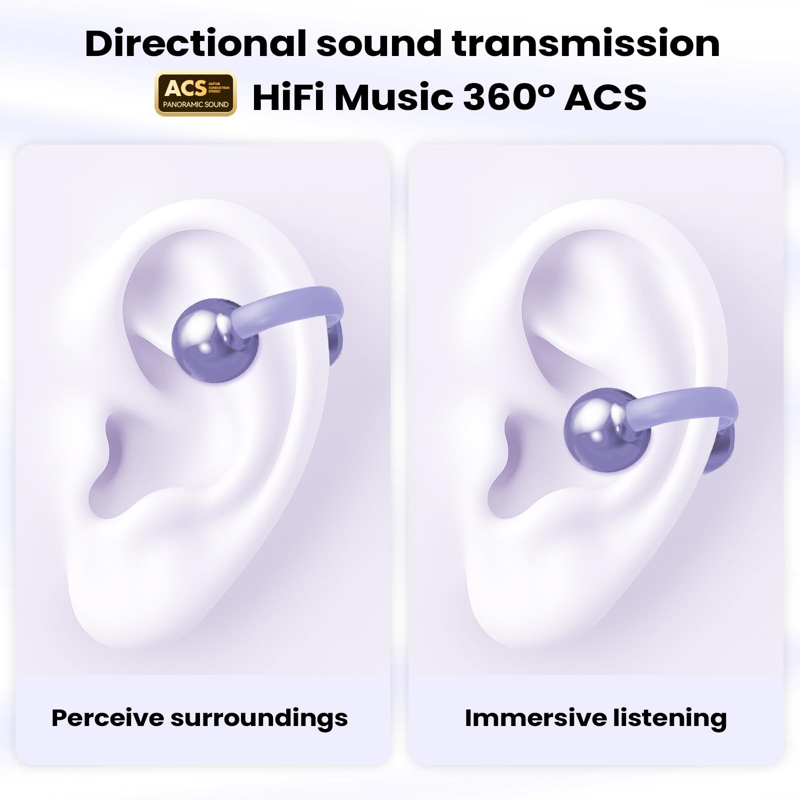 PTHTECHUS Cuffie Auricolari Aperte, Touchscreen Intelligente Auricolare Con Clip, Cuffia Traduzione, 3.7g Ultraleggero Comfort, 65 ore di Riproduzione, Auricolari Open Ear Bluetooth 5.4 (VIOLA)