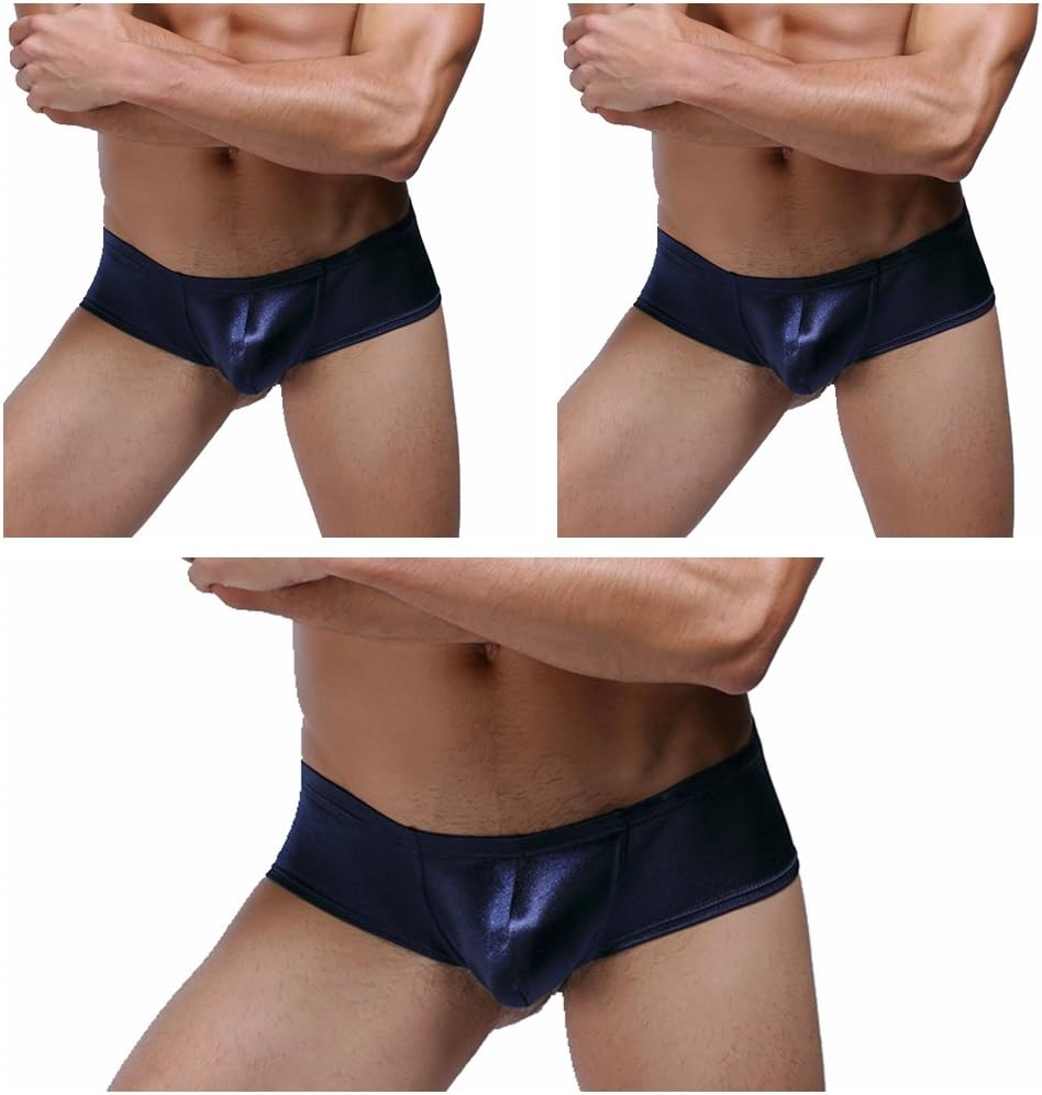 IGIG 3 Pack Men's Spandex Bikini Briefs Shiny Enhancing Cheeky Pouch Underwear