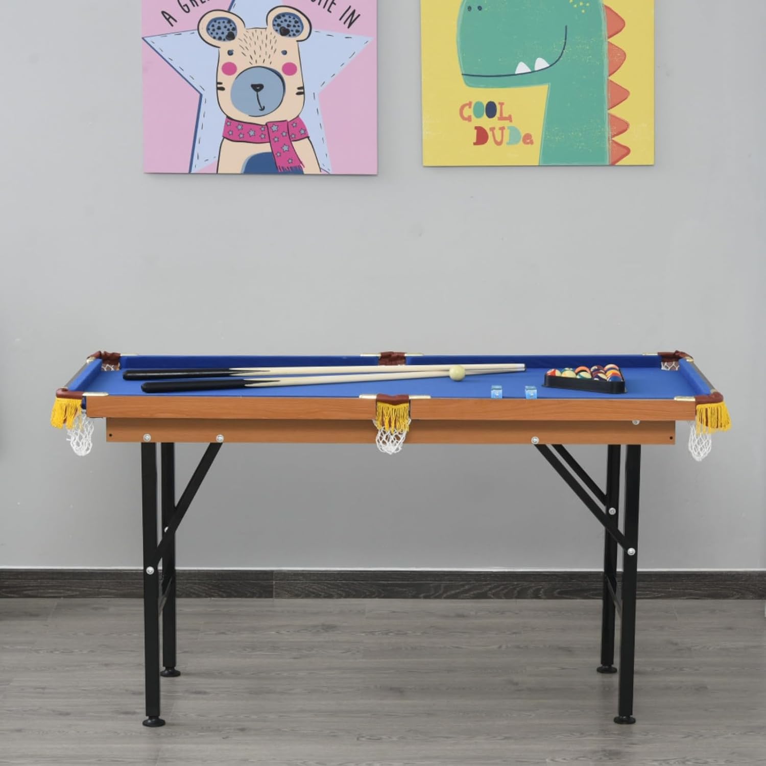 55" Portable Folding Billiards Table Game Pool Table for Whole Family Number Use with Cues, Ball, Rack, Chalk, Blue