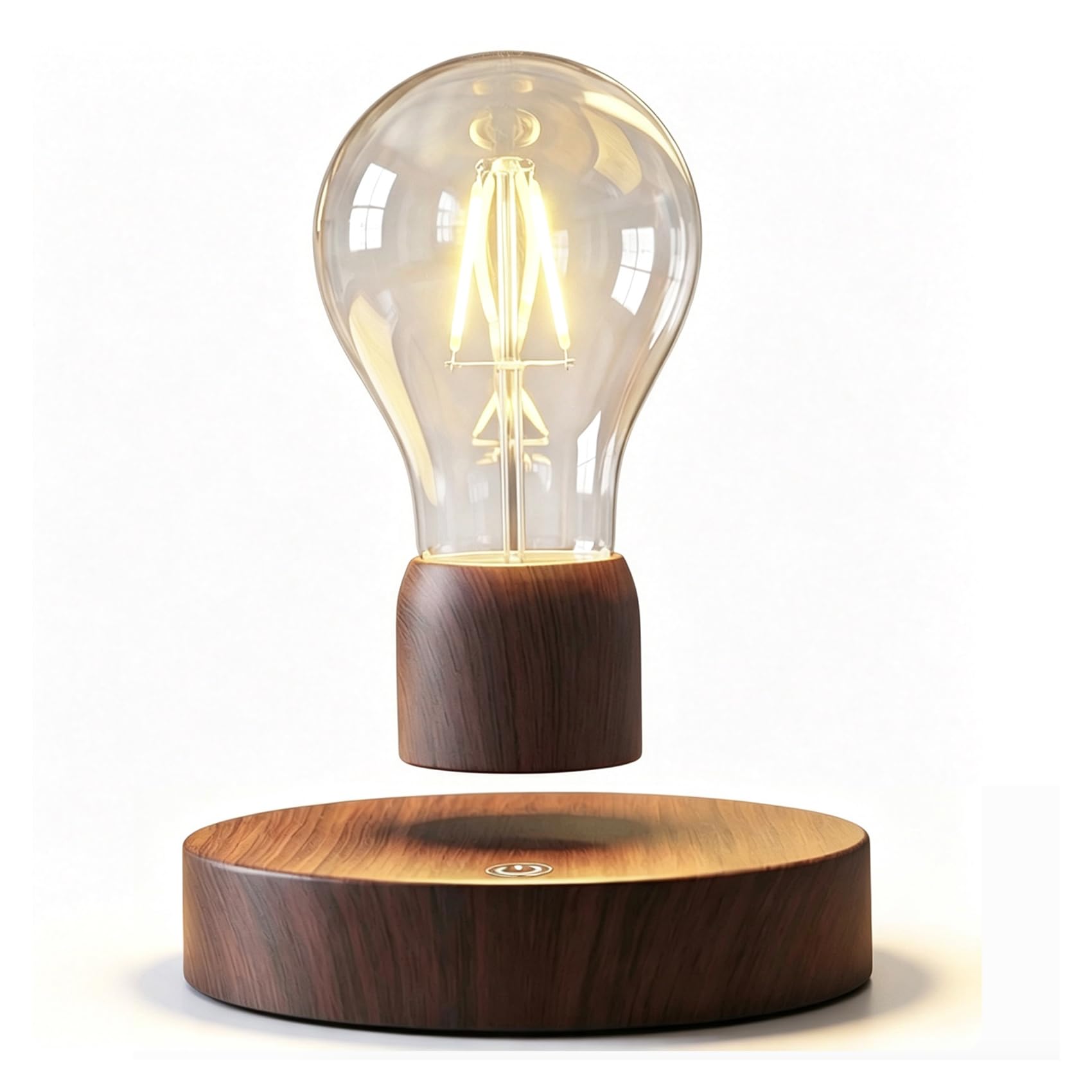 Magnetic Levitating Floating Wireless LED Light Bulb Desk Lamp for Unique Gifts, Room Decor, Night Light, Home Office Decor Desk Tech Toys (Round Wooden Base..)