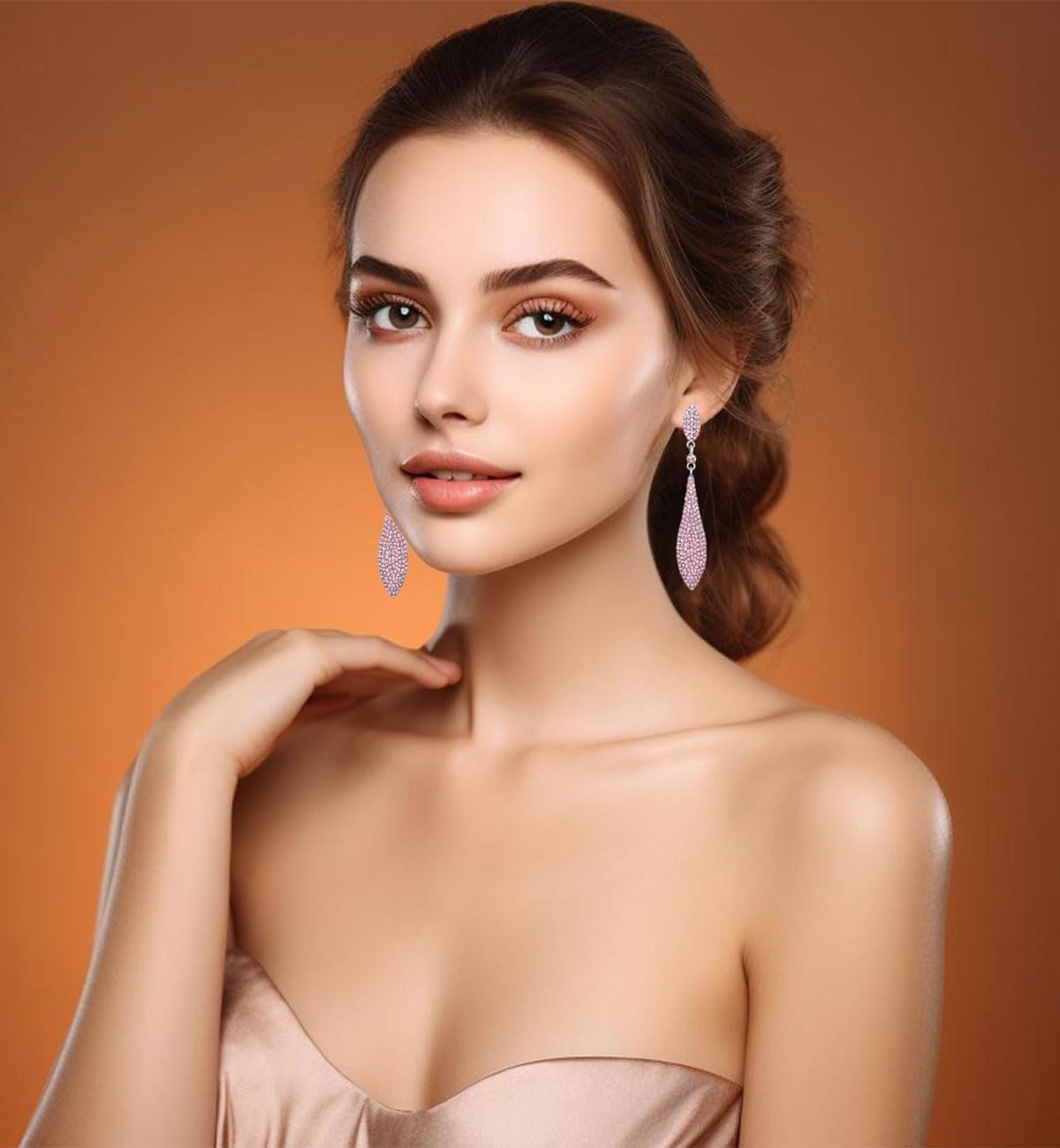 Rhinestone Statement Earrings Double Waterdrop Earrings Cluster Crystal Drop Dangle Earrings Prom Party Wedding Earrings for Women - Image 2