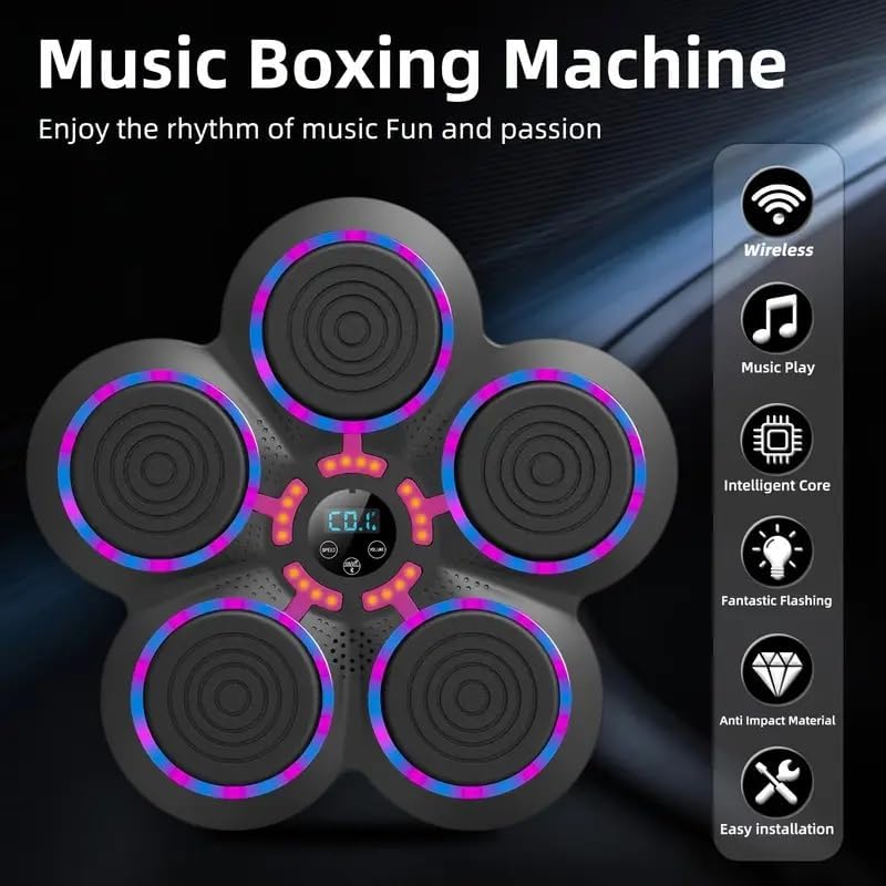 Interactive Smart Wireless Music Boxing Trainer – Wall-Mounted Punch Pad with Gloves, 9 Modes & Speeds, Colorful LED Display, USB Powered, Wireless Connectivity – Fun & Engaging Fitness Gear