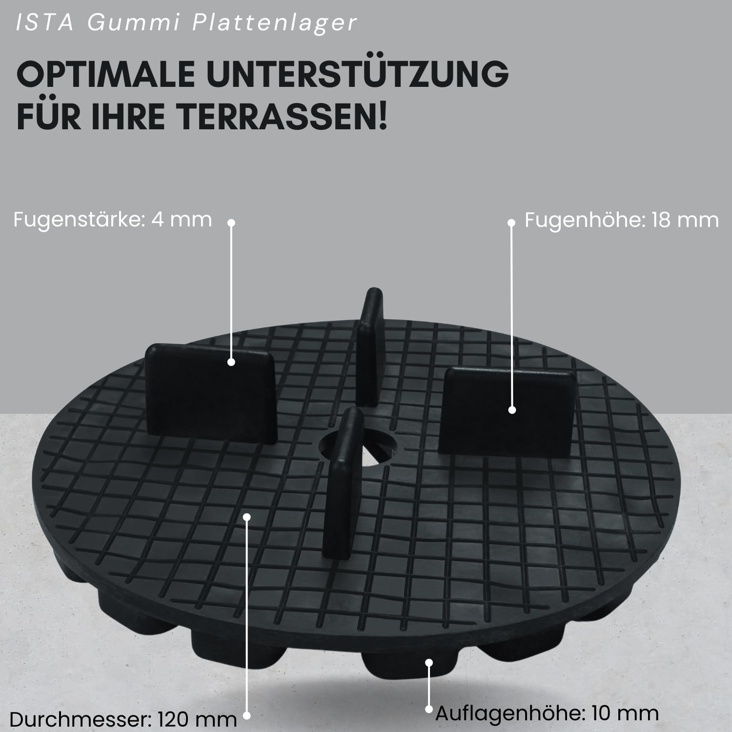 50 Stück ISTA TOOLS Gummi Plattenlager Stelzenlager Terassenlager Terrassenplatten abstandshalter, Stelzlager Terrasse