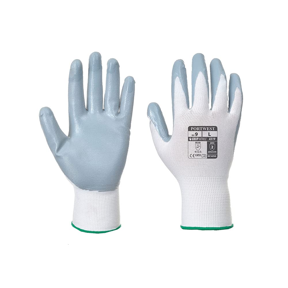 PortwestA319 Flexo Grip Nitrile Glove (Retail Pack) Grey/White, Medium