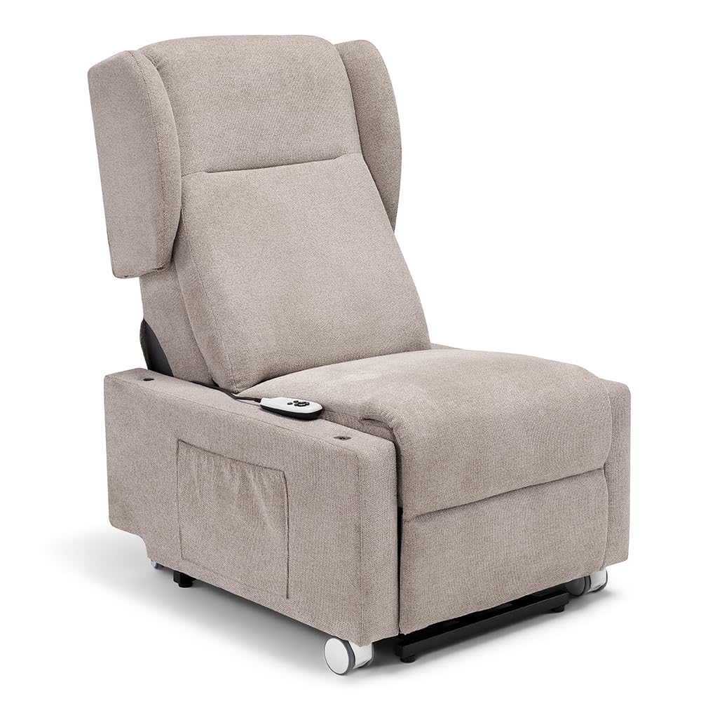 Poltrona relax elettrica Atlanta per anziani, 2 motori con funzione LIFT, 4 ruote con maglione, reclinazione e alzapersona, braccioli estraibili con tavolino opzionale (Senza Tavolino, Verde)