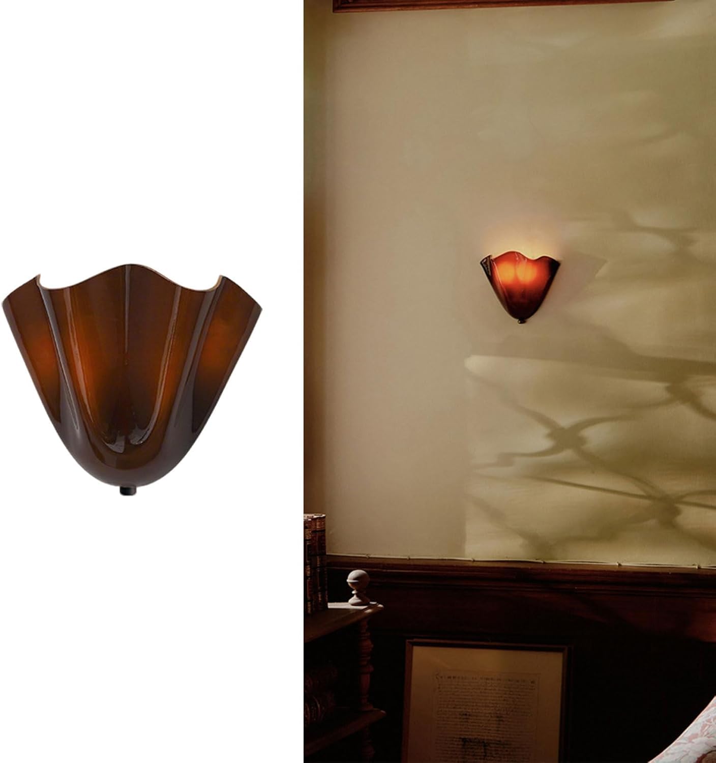 OOWOKS Shell-Shaped Wall Light in Coloured Glass – Vintage Indoor Wall Lamp 3000K Warm Light Bedroom Lamp Retro Bedside Lamp – Wall Decorative Shell Lamp Hallway Lamp Creative E14 Lamp Base,Red