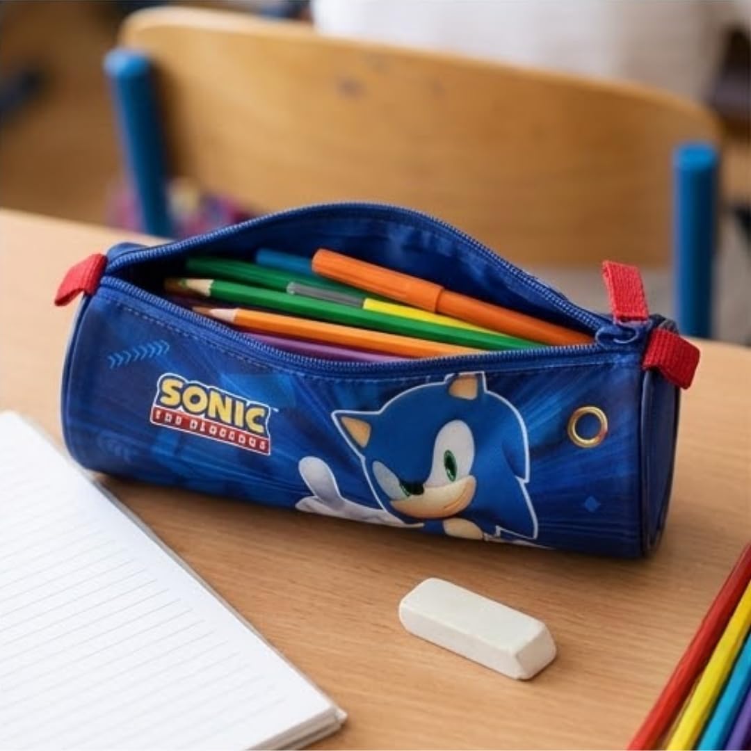 mybagstory - Pencil Case with 1 Compartments - Children - School - Kindergarten - Daycare - Girl - Size 21 cm - Gift Idea - Boy, Sonic - Blue, Classic - Image 2