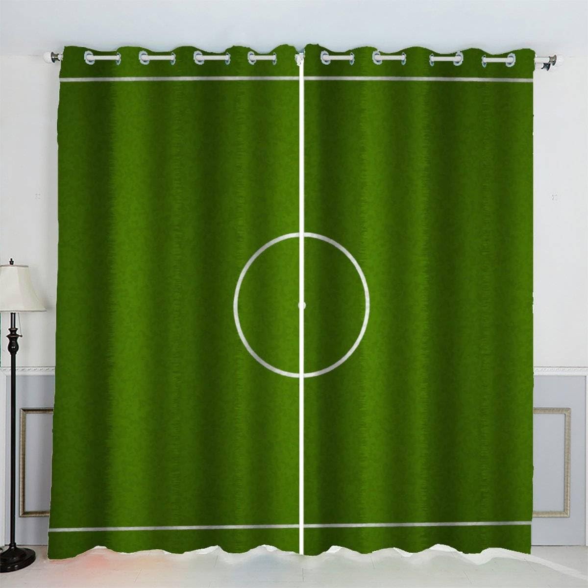 AKATIE Blackout Curtain Green Football Field Kid Insulated Drapes Sports Game 3D Print Eyelet Window Curtains for Boys Girls Teens Children kids Bedroom Set of 2 Panels (W150xL166cm)