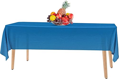 Miniatura 7 de Paquete de 14 manteles de plástico azul premium - 54 x 108 pulgadas. Mantel de mesa de plástico rectangular desechable - Cubierta de mesa