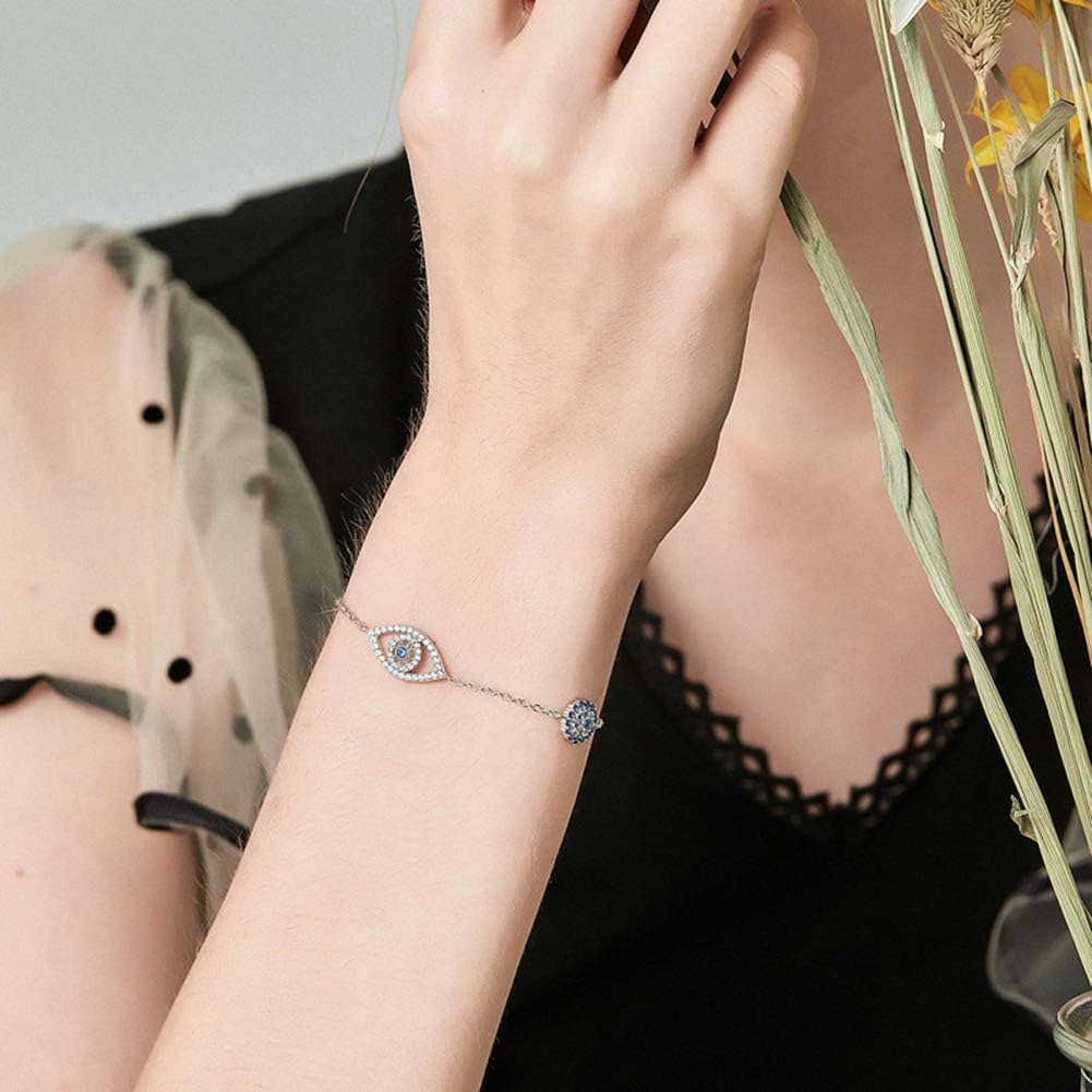 WOSTU Women Evil Eye Protection Bracelets 925 Sterling Silver White Gold Plated Adjustable Bracelets - Image 2