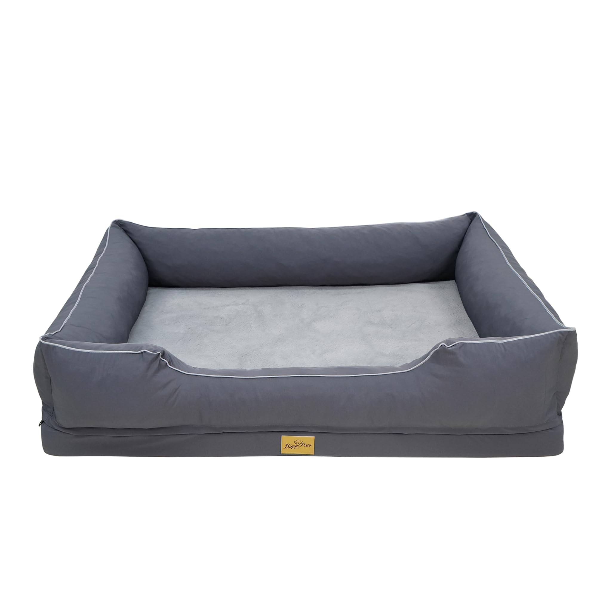 BingoPaw Orthopedic Dog Beds Extra Large: Dog Bed Sofa with Bolster Sides, Supportive Flat Foam, Waterproof Liner, Washable Removable Cover and Anti-slip Bottom XXL (111X88X23cm),Grey