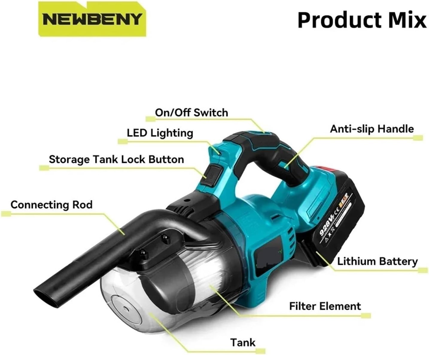 Vacuum Cleaner Cordless Portable Efficient Household Industrial Construction Clean Tools 18V Battery(Without Battery)