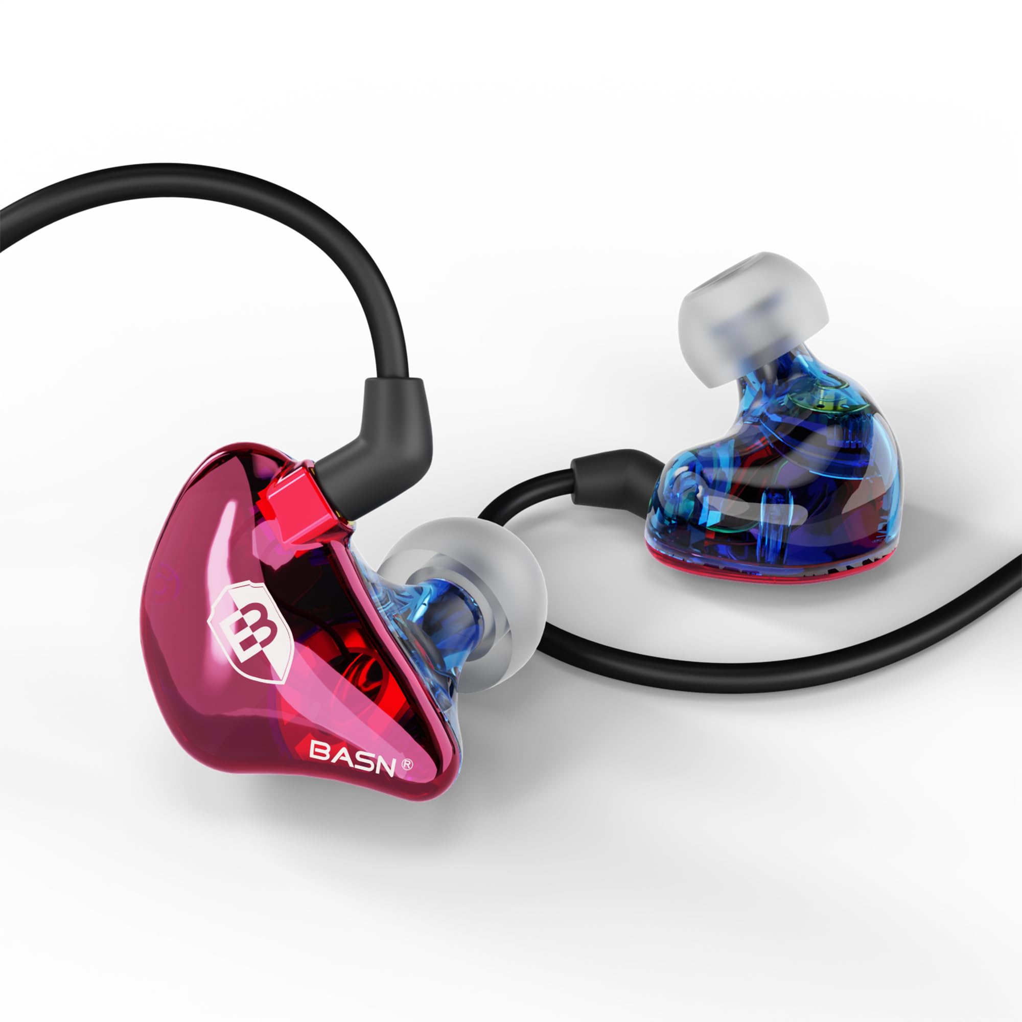 BASN Bsinger In-Ear-Monitore Geräuschisolierende Kopfhörer, Dual-dynamische Treiber High Definition Kabelgebundene Ohrhörer mit abnehmbarem MMCX-Kabel für Musiker Schlagzeuger Sänger (Blau&Lila)
