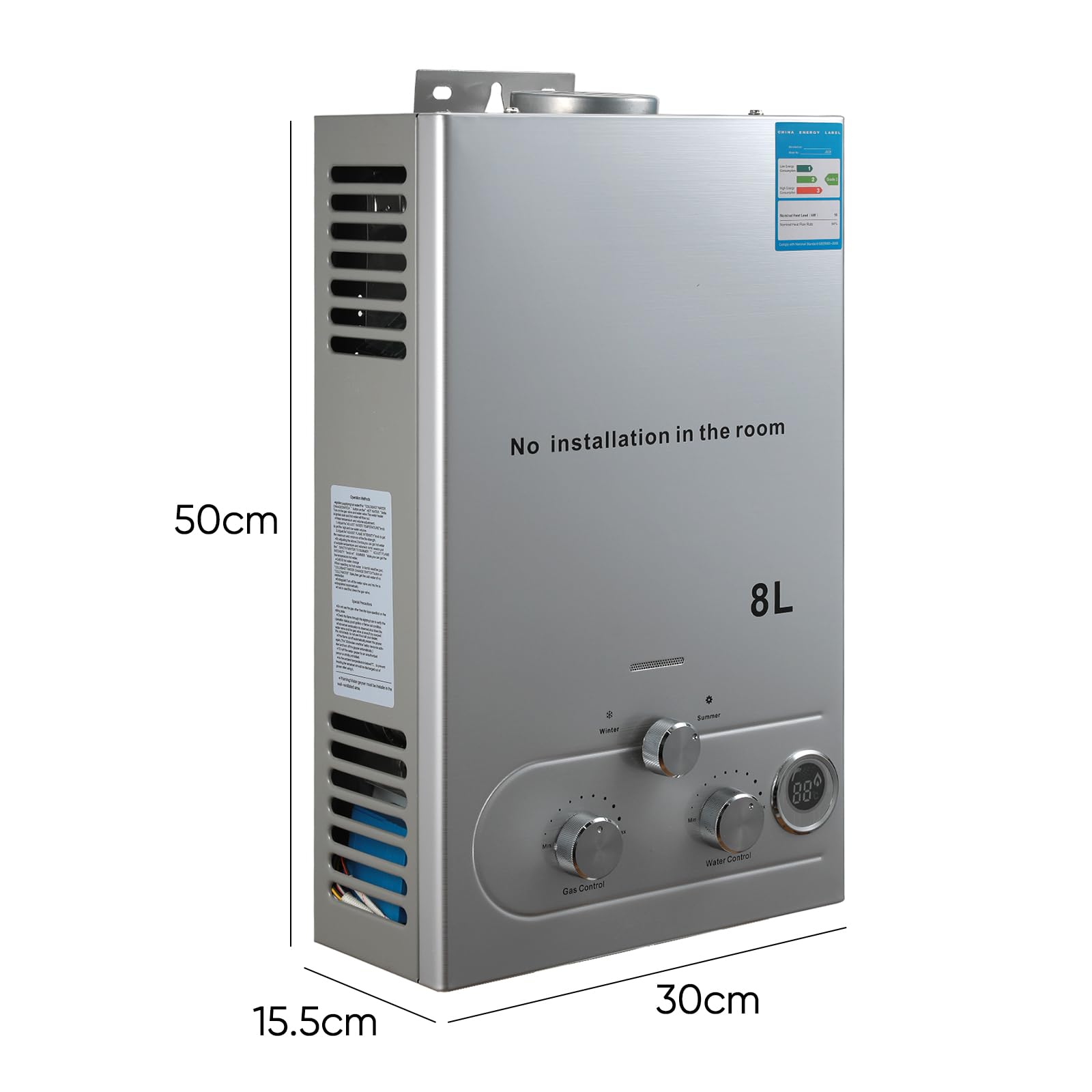 Chauffe-Eau à Gaz GPL, Chauffe Eau Instantané Gaz, Modes Hiver Et éTé, Protection Contre La Surchauffe, Avec Pomme De Douche Et Plomberie, Pour La Maison, ExtéRieur, Camping Car (6L, 12kw)
