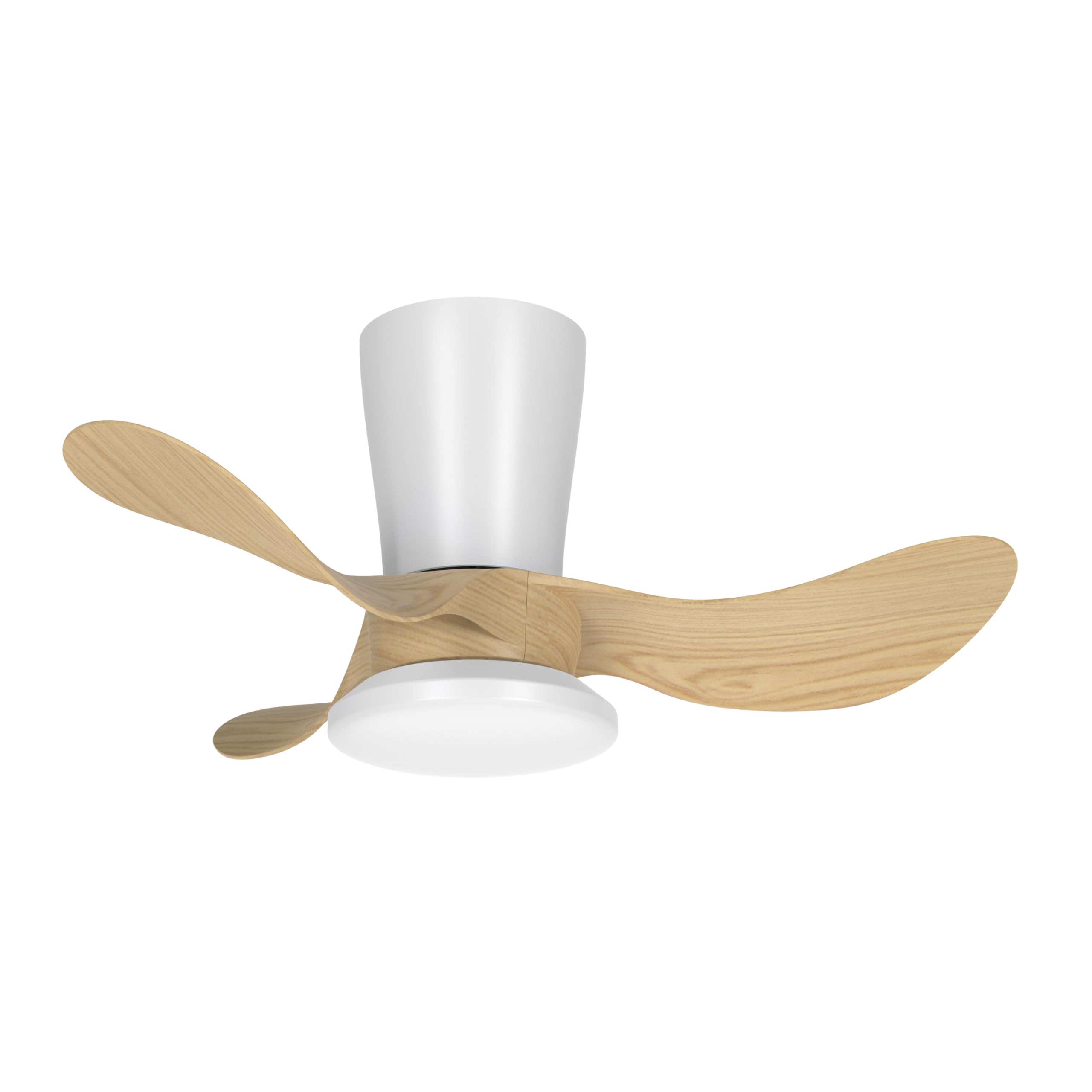 Ventilador de Techo con Luz Pequeño de 61 cm, Mando a Distancia – Motor DC Ultrasilencioso, 6 Velocidades, LED 27W 2700lm, 3 Temperaturas (3000-4500-6500K), Regulable (Blanco/Haya, TRI 61 CM)
