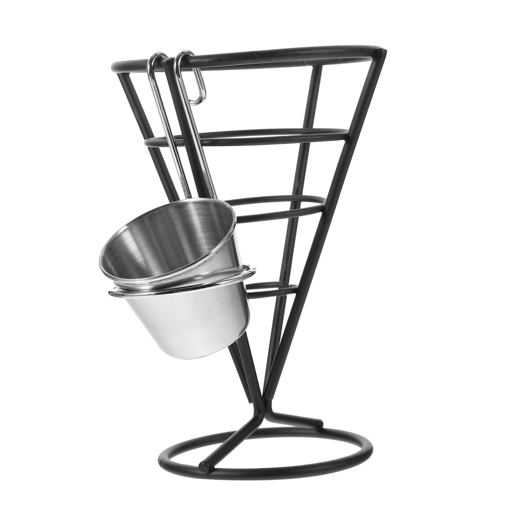 MOLUCKFU 1 Set Stainless Steel Snack Display Black French Fries Cone Basket Shop Chips Holder Snack Stands