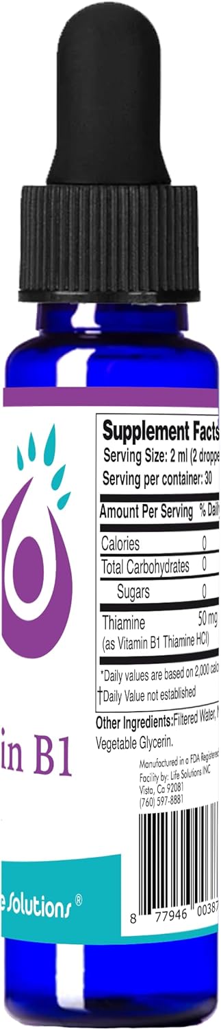 Life Solutions Vitamin B1 Dropper 2 oz - Thiamine B1 Supplement - Essential B1 Vitamins for Energy Boost and Nervous System Support - Liquid Formula for Easy Absorption