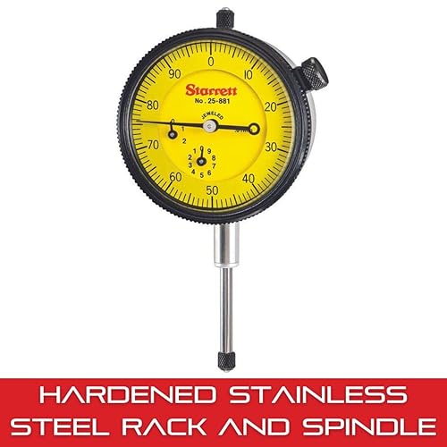 Miniatura 57 de Indicador de esfera Starrett Serie 25 con rodamientos de joya y lengüeta en el centro de la parte trasera - Cara amarilla, rango de 0-10.0 mm, dial
