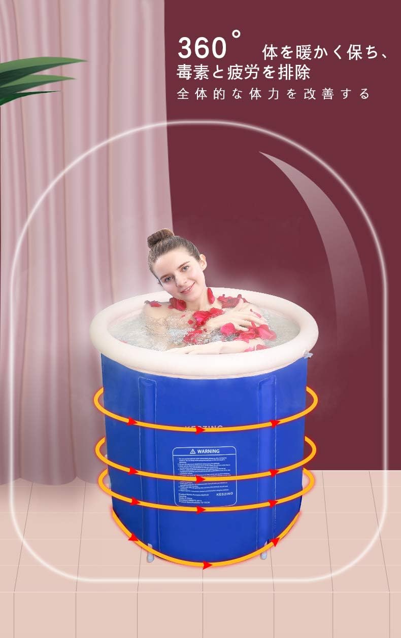 プラスチック折り畳み式アイスバケツ,家庭用折りたたみ式バスタブ、大人用のスパ、ポータブルバスタブ、折りたたみ式、設置が簡単浴槽 (深蓝色)