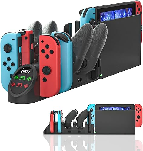 Base de carga para controladores Nintendo Switch - Estación de carga rápida 6 en 1 para 4 Joy-Cons y 2 controladores Pro - Organizador compacto con